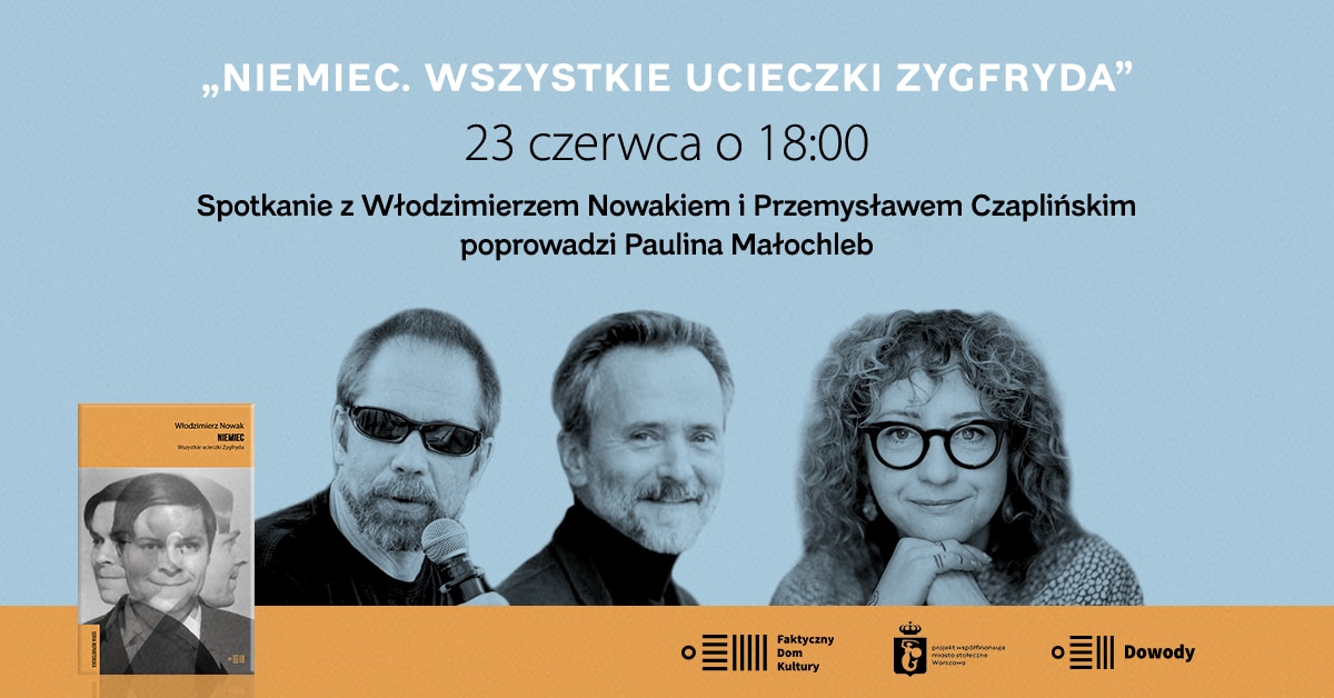W poniedziałek polecamy rozmowę o wspaniałej książce NIEMIEC. WSZYSTKIE UCIECZKI ZYGFRYDA.
Paulina Małochleb, która poprowadzi spotkanie, napisała o jej bohaterze: "Czytelnik (...) musi wybrać, czy Kapela to postać tragiczna, do końca wierna sobie i powikłanym losom rodzinnym, pielęgnująca swoją skomplikowaną tożsamość, czy też tchórz, uciekinier, oszust?'.
O jednostce uwięzionej w trybach wielkiej historii, a także o rozsadzaniu granic gatunkowych reportażu, porozmawiają Włodzimierz Nowak oraz prof. Przemysław Czapliński.