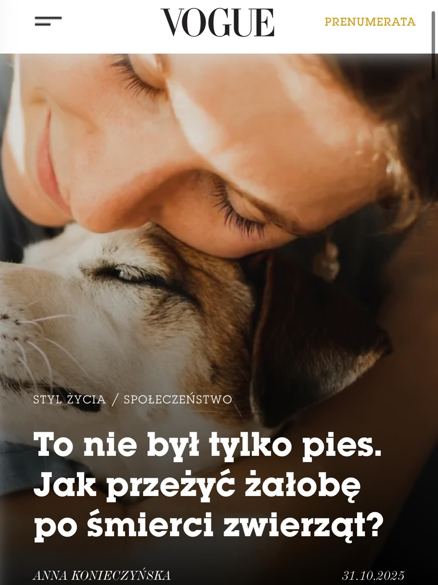 Anna Konieczyńska porozmawiała z naszą autorką, Darią Grzesiek, na łamach Vogue. To czuła, poruszająca rozmowa o stracie, miłości, rytuałach wobec śmierci.
🪶Dziwi mnie trochę ten brak empatii. Brak miejsca na zrozumienie, że ktoś cierpi, bo stracił bliską istotę.
»Przecież to tylko pies, jak można po nim płakać?«. Dla mnie to nie był tylko pies – mówi Daria Grzesiek. Autorka książki „To był tylko pies” dzieli się doświadczeniem żałoby po zwierzęciu.
Link do tekstu - w stories!
#dariagrzesiek #tobyłtylko pies #żałobapozwierzętach #zwierzęta #dowody #wydawnictwodowody #books #reportaż #nonfiction @piesdopary @annakonieczynska