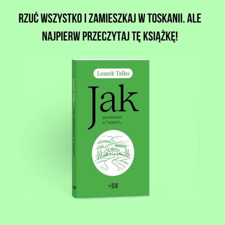 Planujecie wakacje? ☀
Łapcie książkę o Toskanii. Ale takiej książki jeszcze nie czytaliście. Gwarantujemy 😎

„Jak zamieszkać w Toskanii” to idealna książka na ten moment między rezerwowaniem urlopu a fantazją o nowym życiu pod włoskim słońcem - zabawna, autoironiczna i pełna przygód opowieść o marzeniu, które zna prawie każdy: mieć dom na Południu, targ pod oknem, oliwę na stole i święty spokój.

Jest to książka dla wszystkich, którzy kochają Włochy, planują wakacje albo choć raz przeglądali ogłoszenia o domach za granicą z myślą: „a gdyby tak…?”.

Premiera już 19 maja!